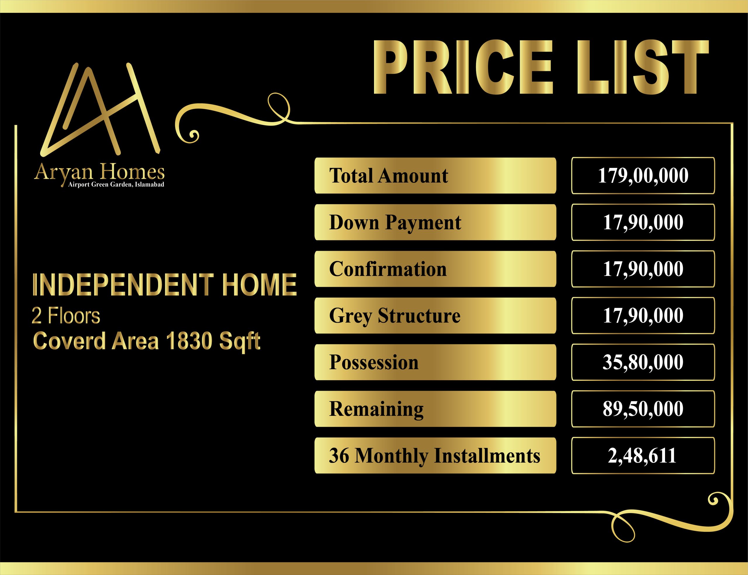 buy home islamabad, aryan homes in installmanet, fast marketing consultants, Payment Plan Aryan Homes