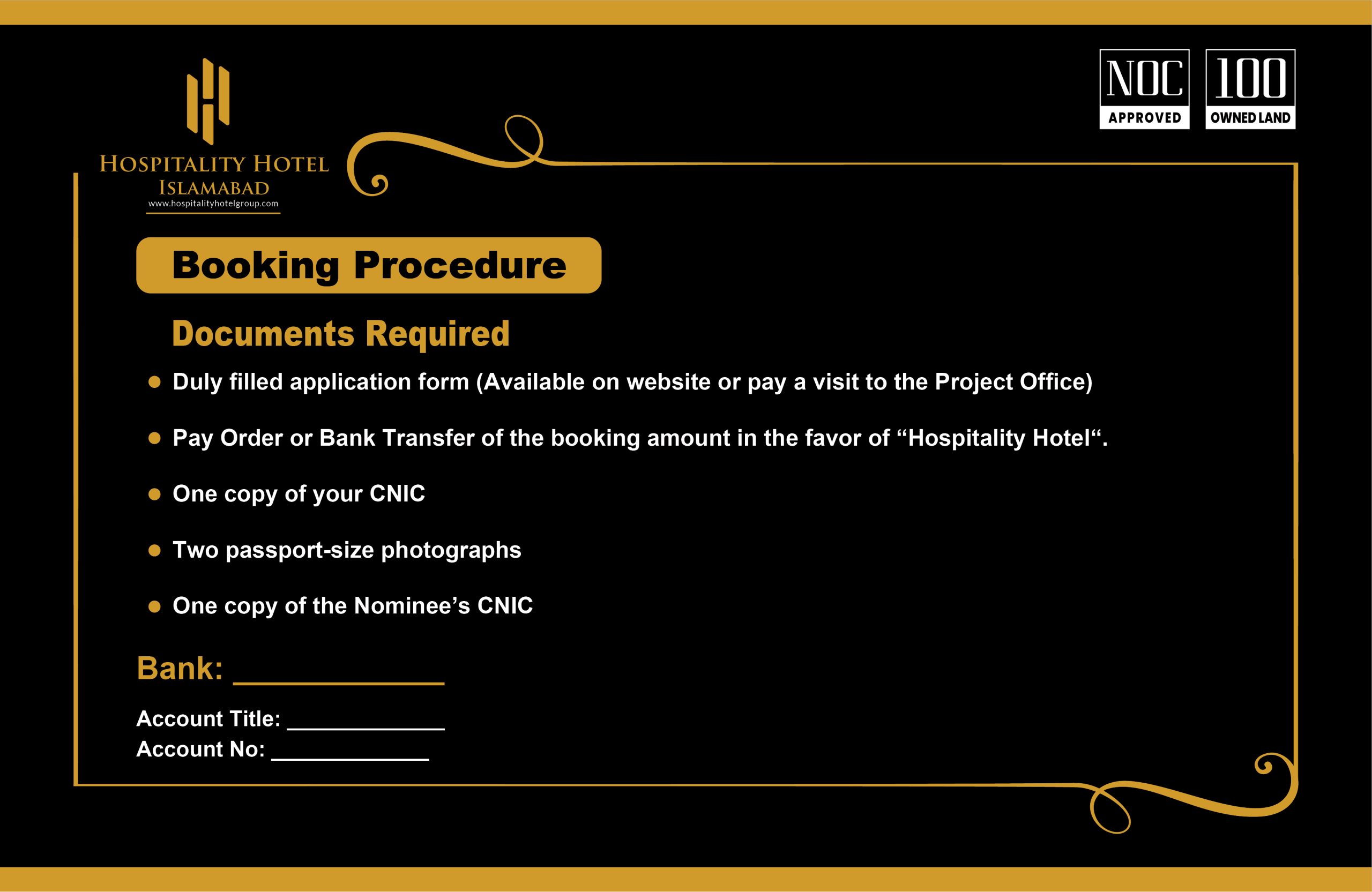 booking procedure hospitality hotel, hospitality hotel islamabad,